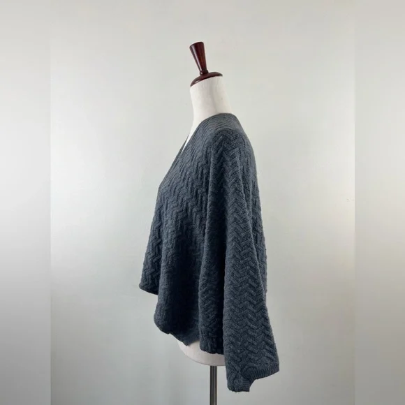 Rabbit Hair Blend Cocoon Chevron Knit Boho Open Front Cardigan Sweater - Picture 7 of 12